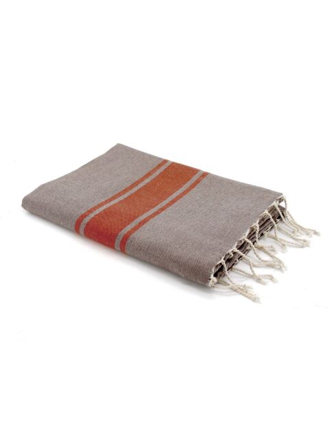 St Tropez Traditionelles Fouta, 100 x 200 cm, Taupe/Terrakotta