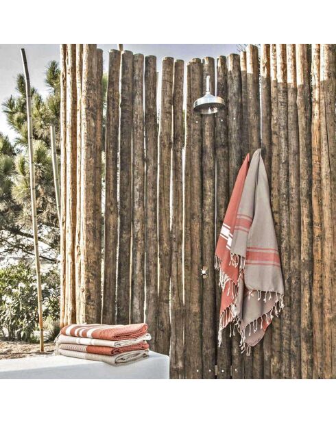 St Tropez Traditionelles Fouta, 100 x 200 cm, Taupe/Terrakotta