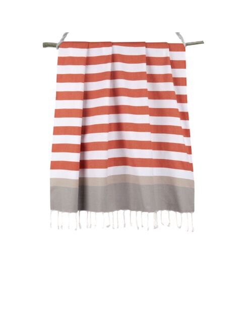 Fouta Arcachon terracota/blanco/marrón claro/gris perla - 100x200 cm