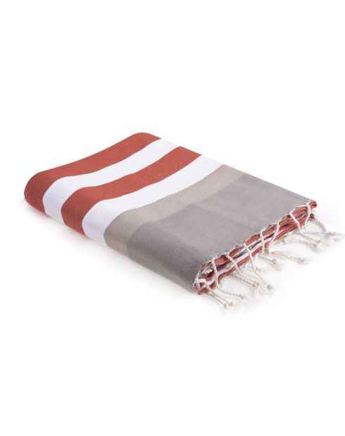 Fouta Arcachon terracota/blanco/marrón claro/gris perla - 100x200 cm