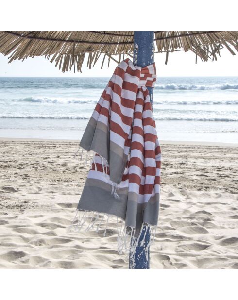 Fouta Arcachon terracota/blanco/marrón claro/gris perla - 100x200 cm