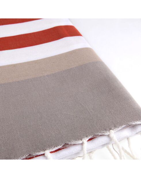 Fouta Arcachon terracota/blanco/marrón claro/gris perla - 100x200 cm