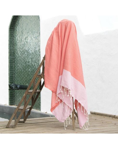 Fouta Famiglia Ibiza Honeycomb, tamaño XXL, color naranja coral, 200 x 200 cm