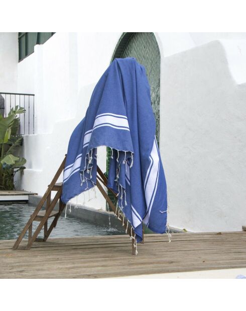Fouta Famiglia XXL St. Tropez, klassisch gestreift, griechisch, blau, 200 x 200 cm