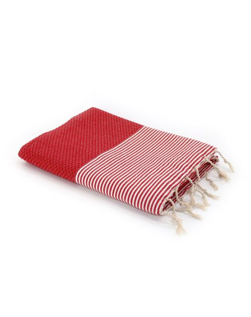 Fouta Ibiza Honeycomb feine Streifen rot - 100x200 cm
