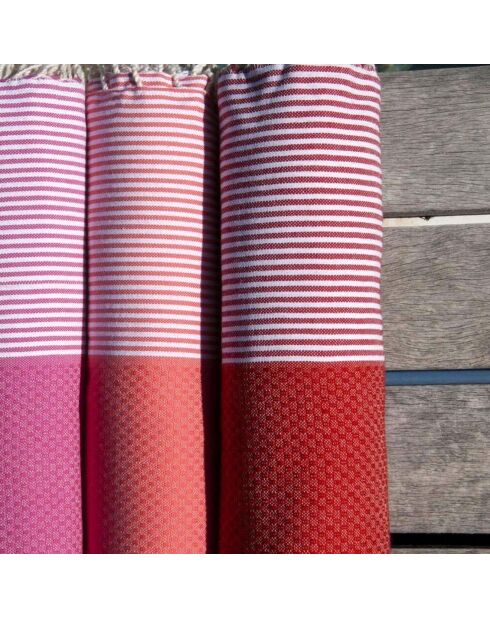 Fouta Ibiza Honeycomb feine Streifen rot - 100x200 cm