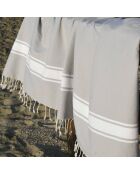 Fouta Famiglia XXL St Tropez Parelgrijze klassieke streep - 200x200 cm