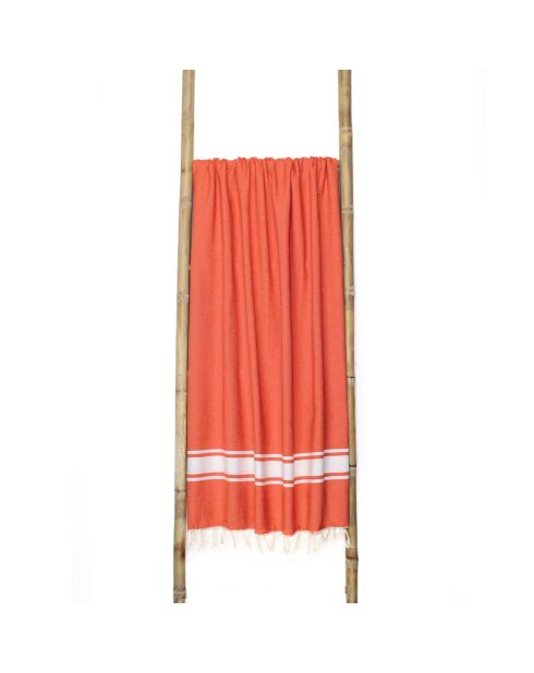 Fouta Famiglia XXL St Tropez Classic Stripe Coral Orange, 200 x 200 cm