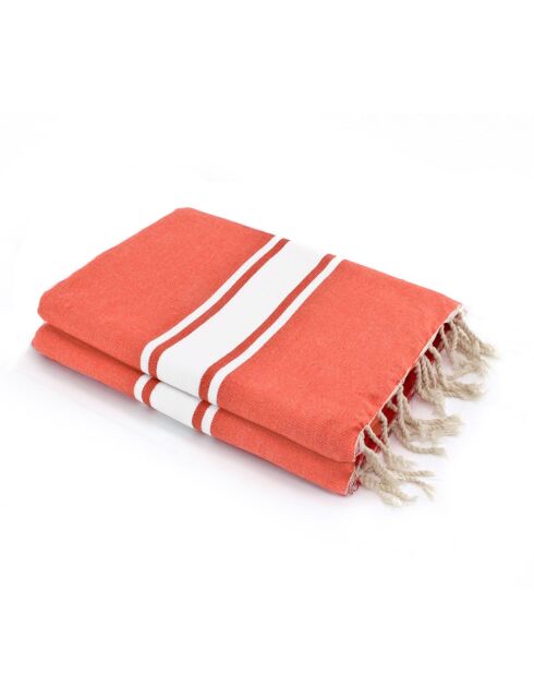 Fouta Famiglia XXL St Tropez Rayure Classique orange corail - 200x200 cm