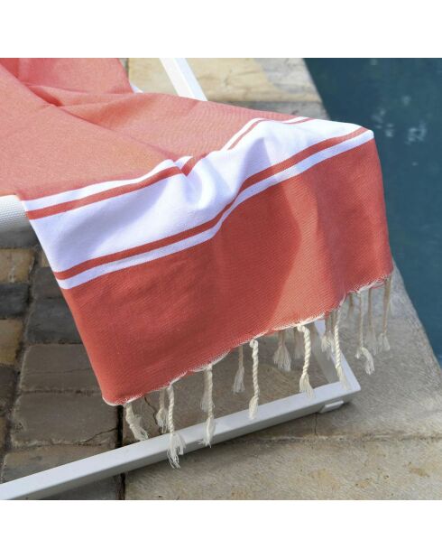 Fouta Famiglia XXL St Tropez Classic Stripe Coral Orange, 200 x 200 cm