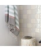 Fouta Arcachon zeegroen/wit/lichtroze/parelgrijs - 100x200 cm