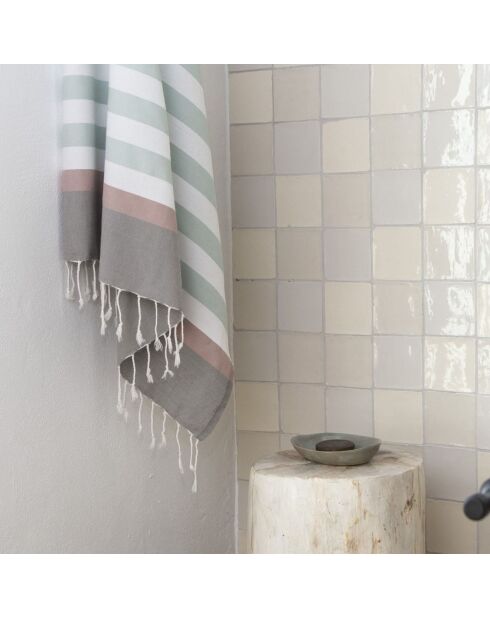 Fouta Arcachon zeegroen/wit/lichtroze/parelgrijs - 100x200 cm