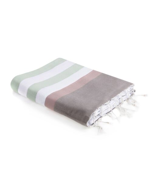 Fouta Arcachon zeegroen/wit/lichtroze/parelgrijs - 100x200 cm