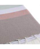 Fouta Arcachon zeegroen/wit/lichtroze/parelgrijs - 100x200 cm