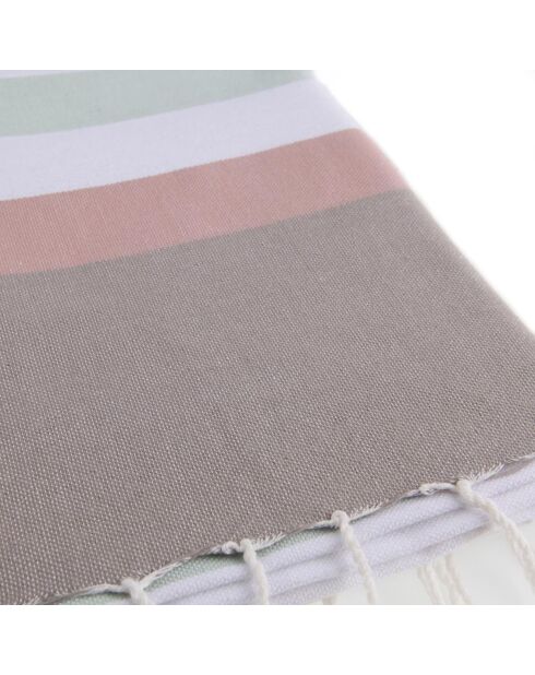 Fouta Arcachon zeegroen/wit/lichtroze/parelgrijs - 100x200 cm