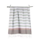 Fouta Arcachon zeegroen/wit/lichtroze/parelgrijs - 100x200 cm
