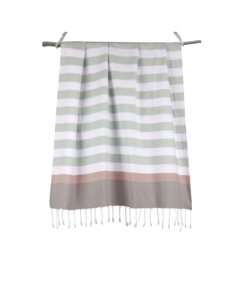 Fouta Arcachon zeegroen/wit/lichtroze/parelgrijs - 100x200 cm