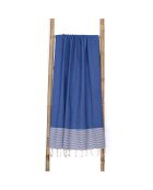 Panal de abeja Fouta Famiglia XXL Ibiza con fina franja azul griega, 200 x 200 cm