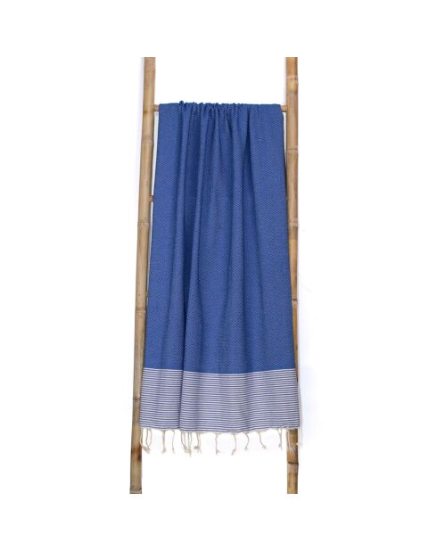 Panal de abeja Fouta Famiglia XXL Ibiza con fina franja azul griega, 200 x 200 cm