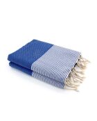 Panal de abeja Fouta Famiglia XXL Ibiza con fina franja azul griega, 200 x 200 cm