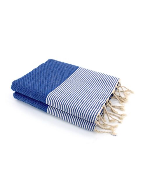 Panal de abeja Fouta Famiglia XXL Ibiza con fina franja azul griega, 200 x 200 cm