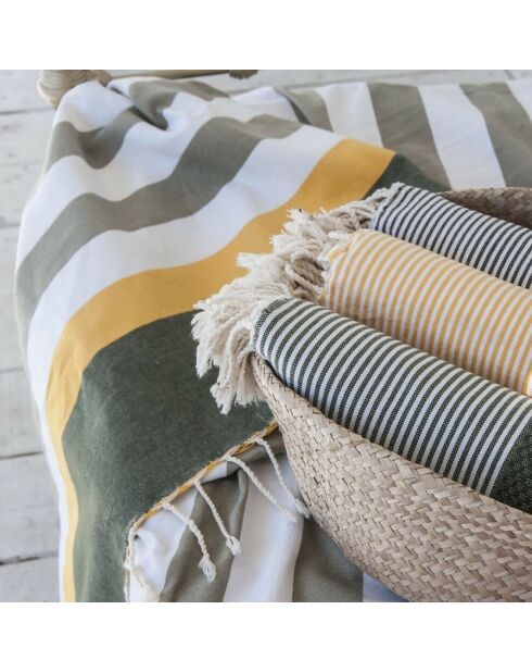 Fouta Arcachon taupe/weiß/gelb - 100x200 cm