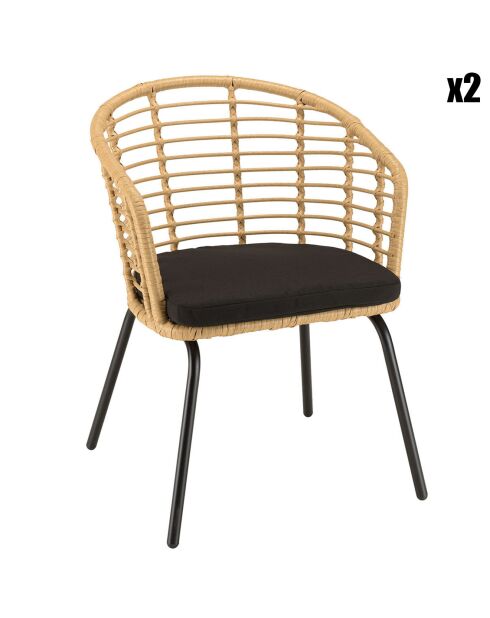 2 fauteuils in natuurlijk synthetisch rotan - 56x61x78 cm
