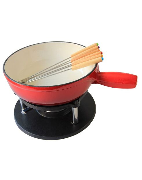 Service à fondue savoyarde fonte rouge - 6 pers. - D.24 cm