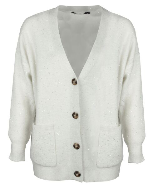 Cardigan en Laine & Mohair mélangés Basal à sequins blanc perle