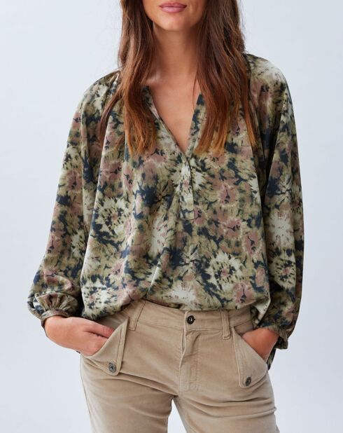 Blouse satinée Ciara imprimée verte