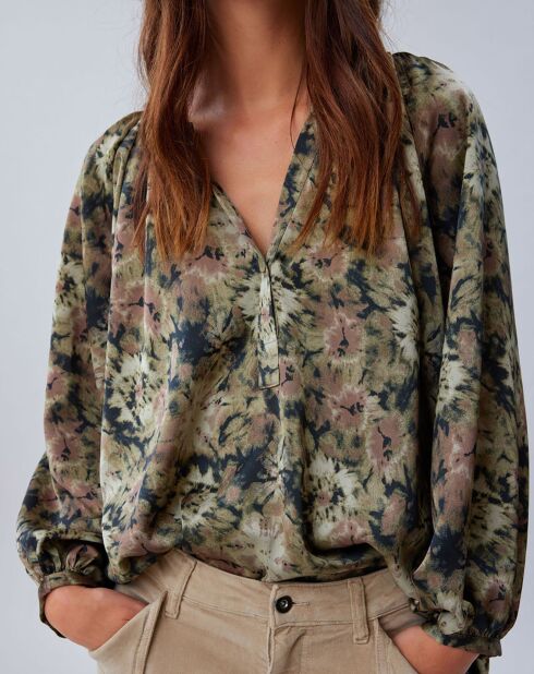 Blouse satinée Ciara imprimée verte