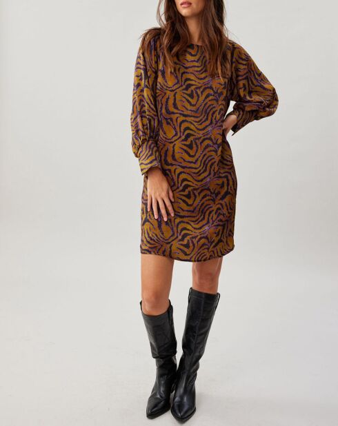 Robe Lizy imprimée ocre/violet