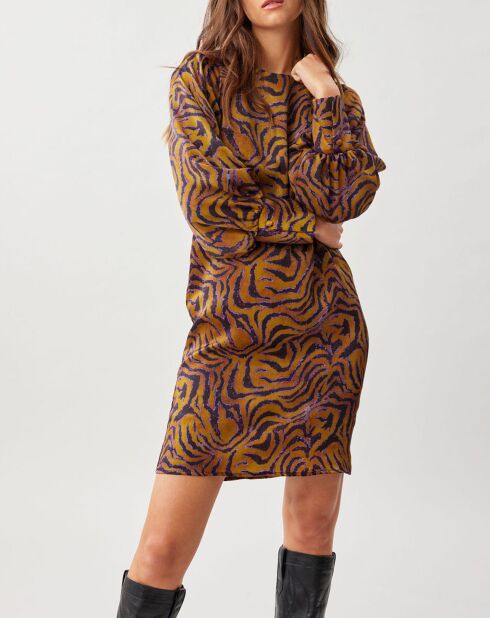 Robe Lizy imprimée ocre/violet