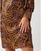 Robe Lizy imprimée ocre/violet