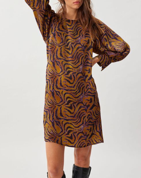 Robe Lizy imprimée ocre/violet