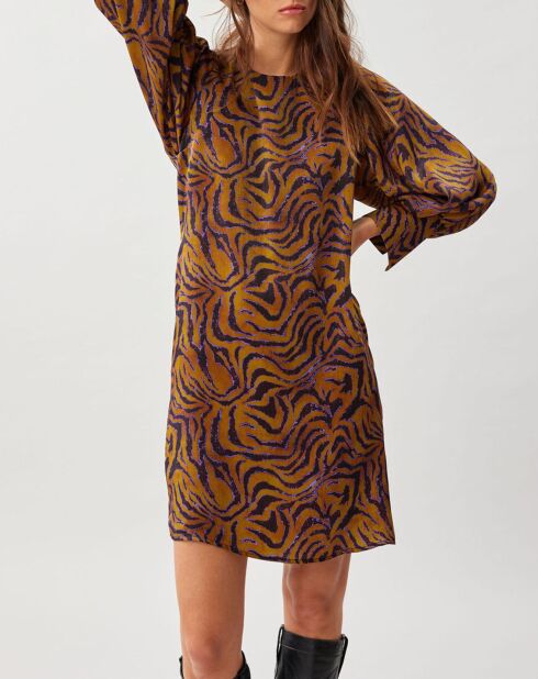 Robe Lizy imprimée ocre/violet