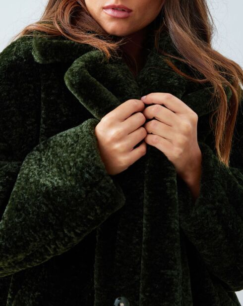 Manteau en Fausse Fourrure Luna vert forêt foncé