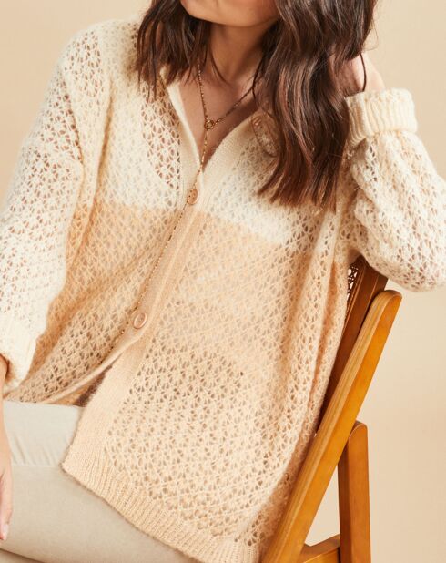 Gilet ajouré en Mohair mélangé Milane abricot/écru