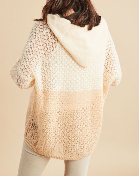 Gilet ajouré en Mohair mélangé Milane abricot/écru