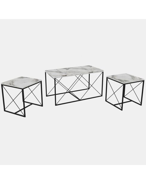 3 Tables basses Defne  marbré/noir