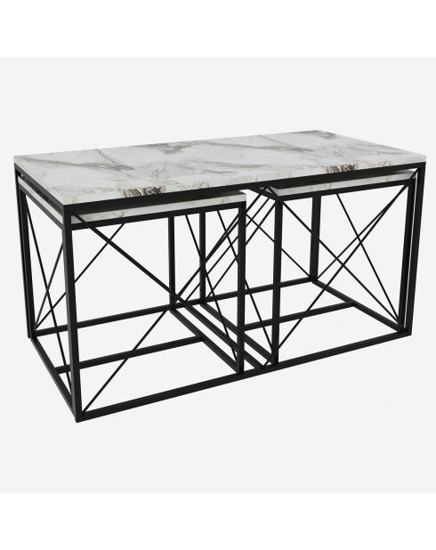 3 Tables basses Defne  marbré/noir
