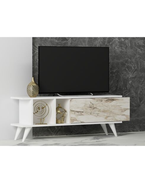 Meuble TV Liberty blanc/marbre - 120x30x45 cm