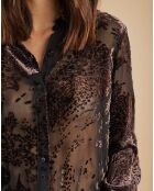 Blouse en Soie mélangée Opium motifs velours prune foncée