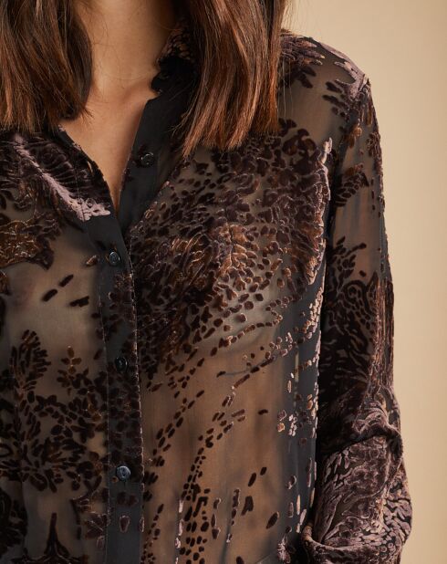 Blouse en Soie mélangée Opium motifs velours prune foncée