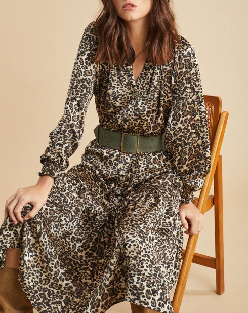Robe fluide Store imprimée wild beige/noir