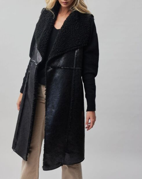 Manteau sans manches en fausse peau lainée Vogue noir