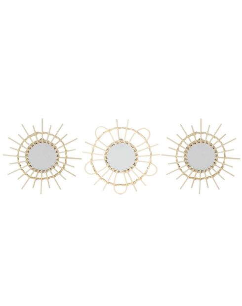 3 Miroirs en rotin marron - 28x28x1.7 cm
