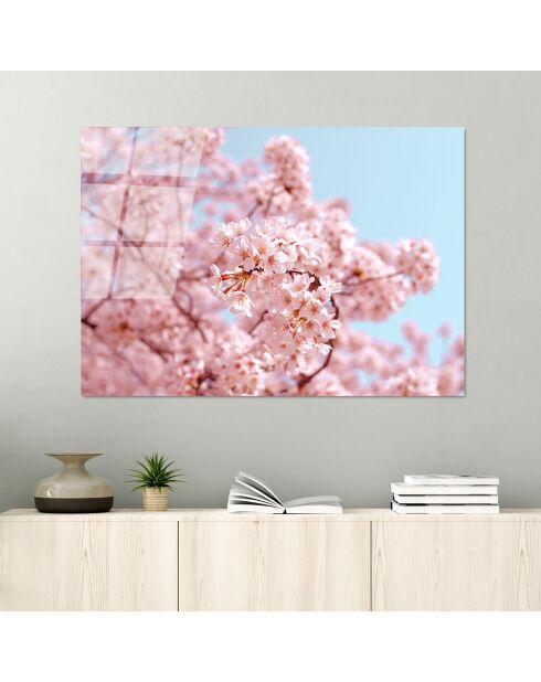 Impression sur verre Cerisier en fleurs multicolore - 70x100cm