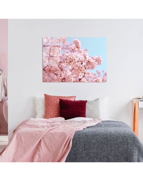 Impression sur verre Cerisier en fleurs multicolore - 70x100cm