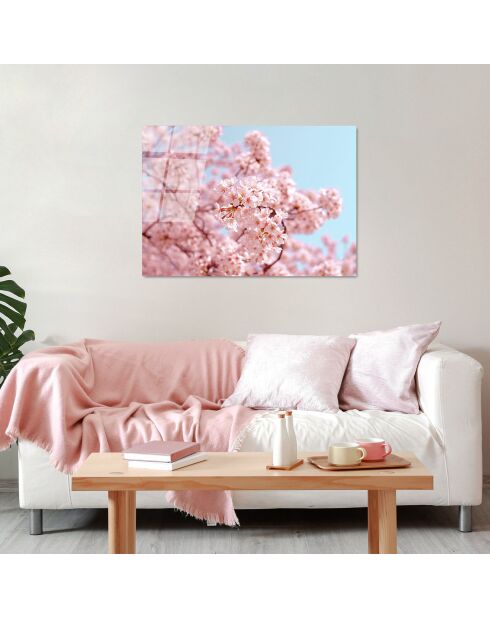 Impression sur verre Cerisier en fleurs multicolore - 70x100cm